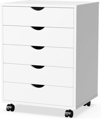 5 Drawer File Cabinet Wood Rolling Organizer Storage Chest Stand with Wheels