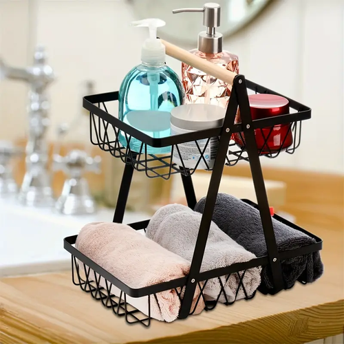 2 Tier Countertop Fruit Basket Portable,Detachable Metal Rectangle Storage - Picture 9 of 11