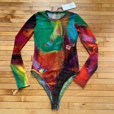 Zara Mesh Multi-Color bodysuit Small NEW sheer long sleeve