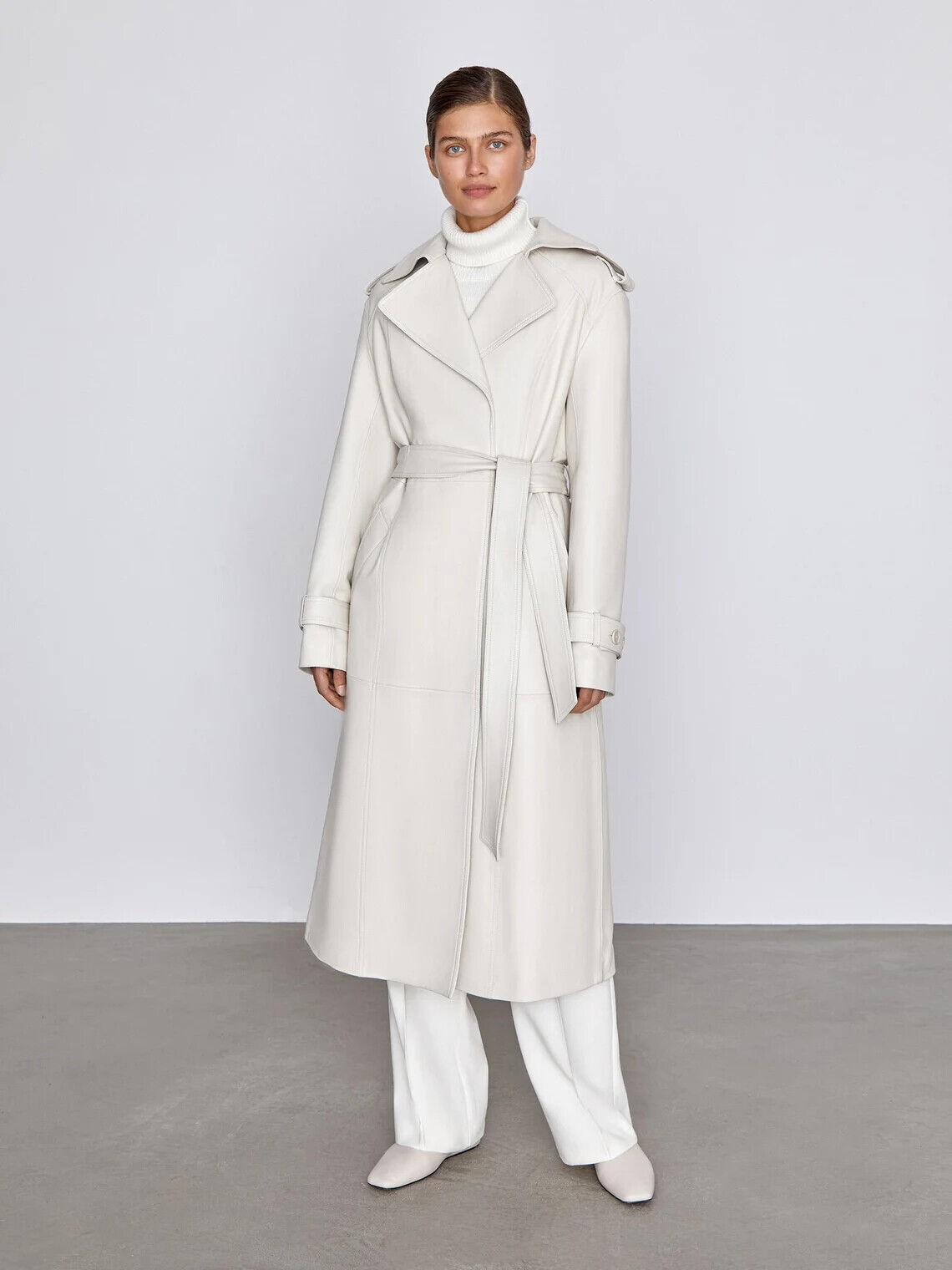Women's Leather Trench Coat Genuine Soft Sheepskin Slim Fit Long Over Coat image 2