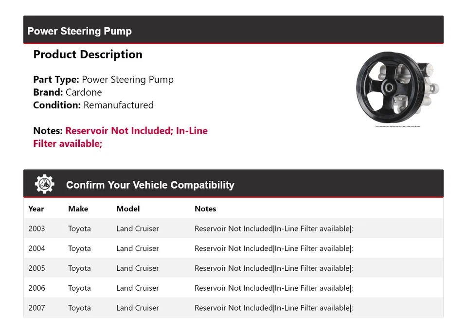 Bomba de dirección asistida Cardone para Toyota Land Cruiser 2003-2007 2004 2005 2006 Foto 2 de 4