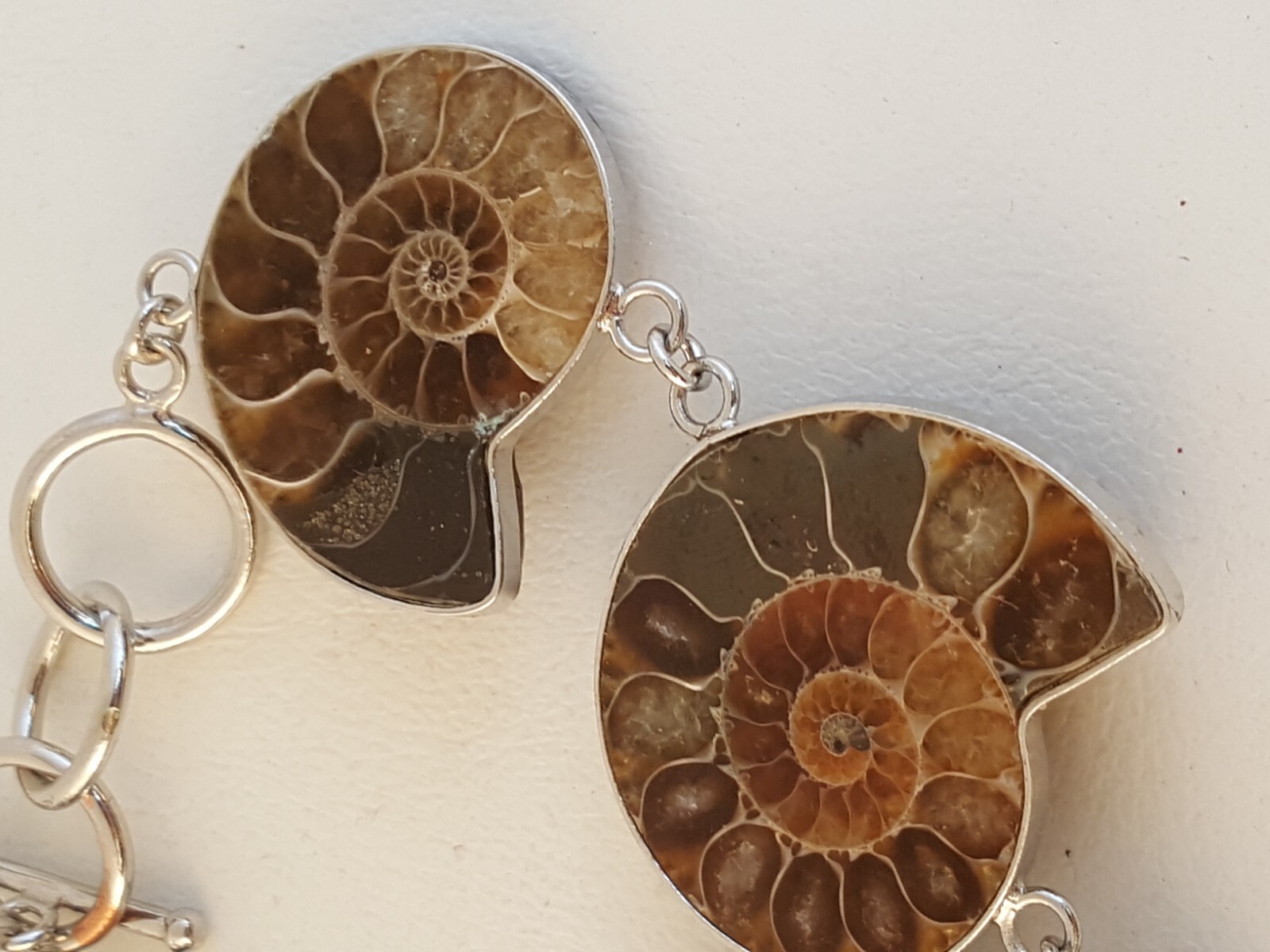 Ammonite silverplated copper bracelet petrified s… - image 6