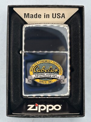 Vintage 2006 Cabela s Since 1961 Outfitters High Polish Chrome Zippo Lighter NEW