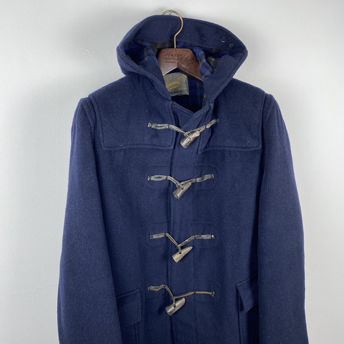 GLOVERALL Genuine Vintage Men’s Navy Blue Wool Duffle Coat (S) Made in  England