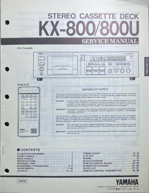 Yamaha KX-800-800U Stereo Cassette Deck Service Manual 39pp. | eBay