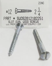 #12x2-1/4 Oval Head Slotted Wood Screws Steel Zinc Plated (12)