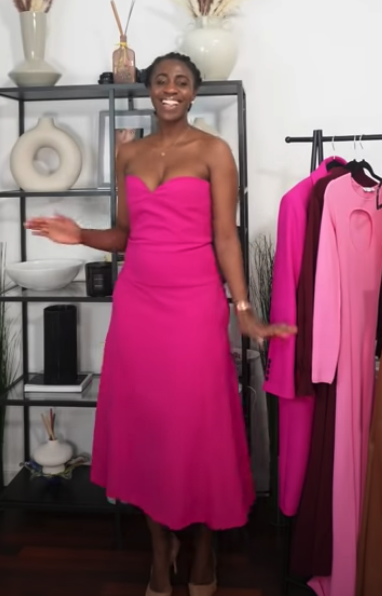 ZARA NEW WOMAN BUSTIER MIDI DRESS Strapless Aline FUCHSIA ZARA NEW WOMAN BUSTIER MIDI DRESS Strapless Aline FUCHSIA