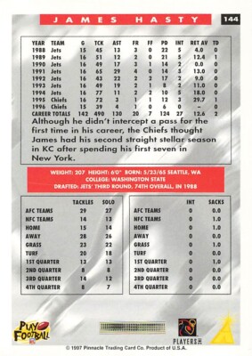 1997 Score #144 James Hasty Kansas City Chiefs | eBay