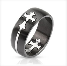 8mm Dome Cut Out Celtic Cross Two Tone Band Ring Stainless Steel