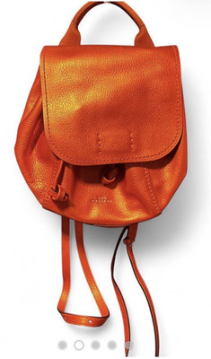 Coach Metallic OrangePebbled Leather Drawstring Backpack w/ Hang Tag, Silver HW
