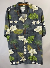 Vintage 80s/90s Hibiscus Flower  Palm Tree Hawaiian Aloha Shirt, 100 Rayon