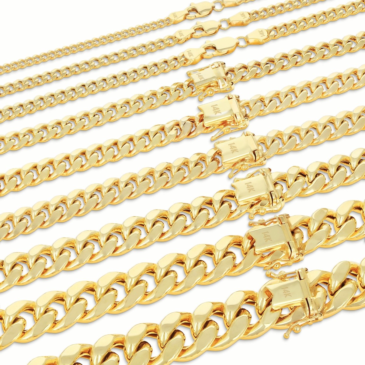 14K Yellow Gold 3mm-12.5mm Miami Cuban Link Chain Necklace or