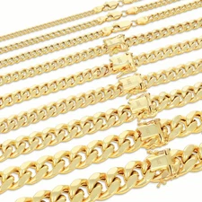 14K Yellow Gold 3mm-12.5mm Miami Cuban Link Chain Necklace or Bracelet, 7"- 30"