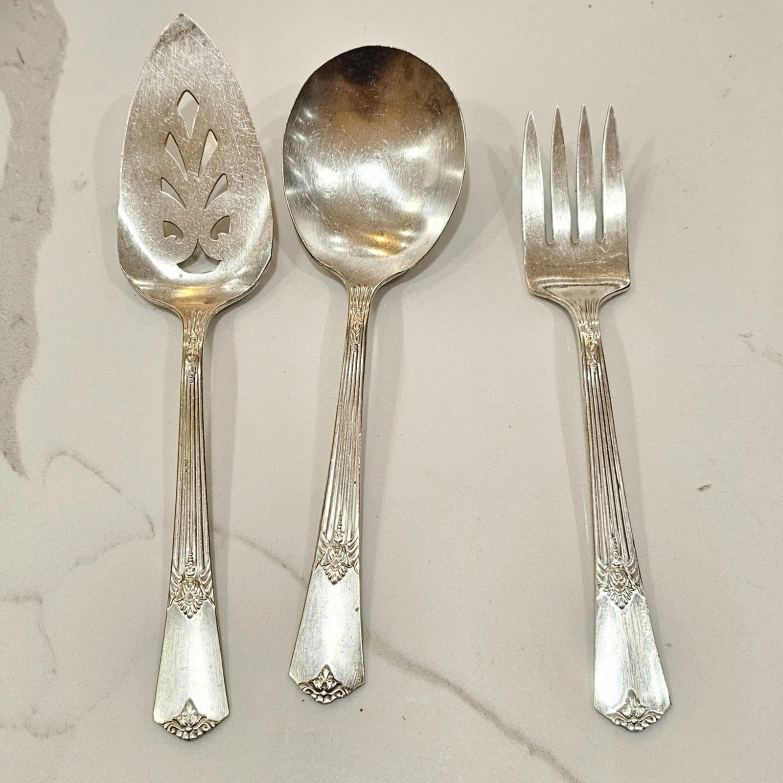 Vintage Wm Rogers Guild Cadence 1932 Silverplate Pie Server Set 3pc Spoon Fork