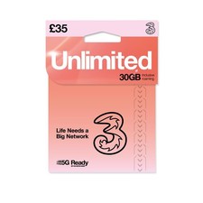 THREE 4G/5G SIM Card UK & ROAM FREE in over 70 destinations - PREPAID PAYG £3...