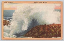 Vintage Linen Postcard Giant Breakers Wells Beach Maine by Tichnor Bros