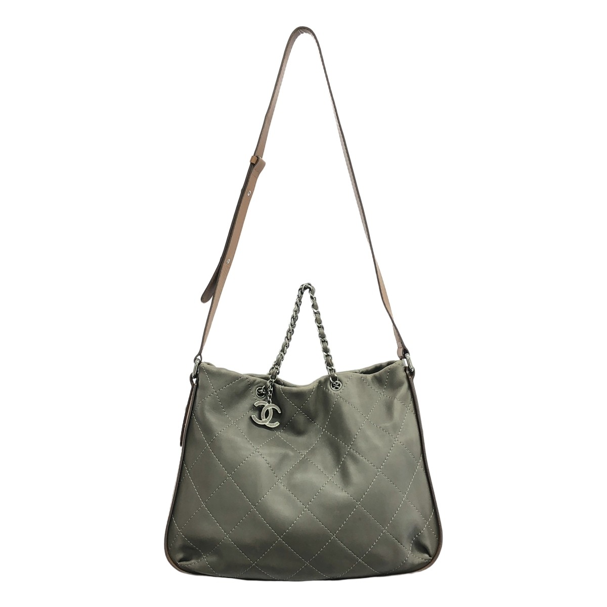 CHANEL Quilted Chain Handle Tote with Leather Coco Charm 2way Shoulder Bag