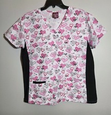 Divine Scrubs Women  s Size Large Hearts Pink/Black Valentine's Day Free Shipping