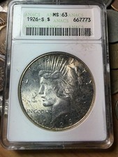 1926 S Peace Dollar - ANACS Soapbox MS63 - As Shown!