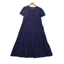 Quince Women's Navy Blue Tiered Maxi Dress XL Smocked Waist Organic Poplin