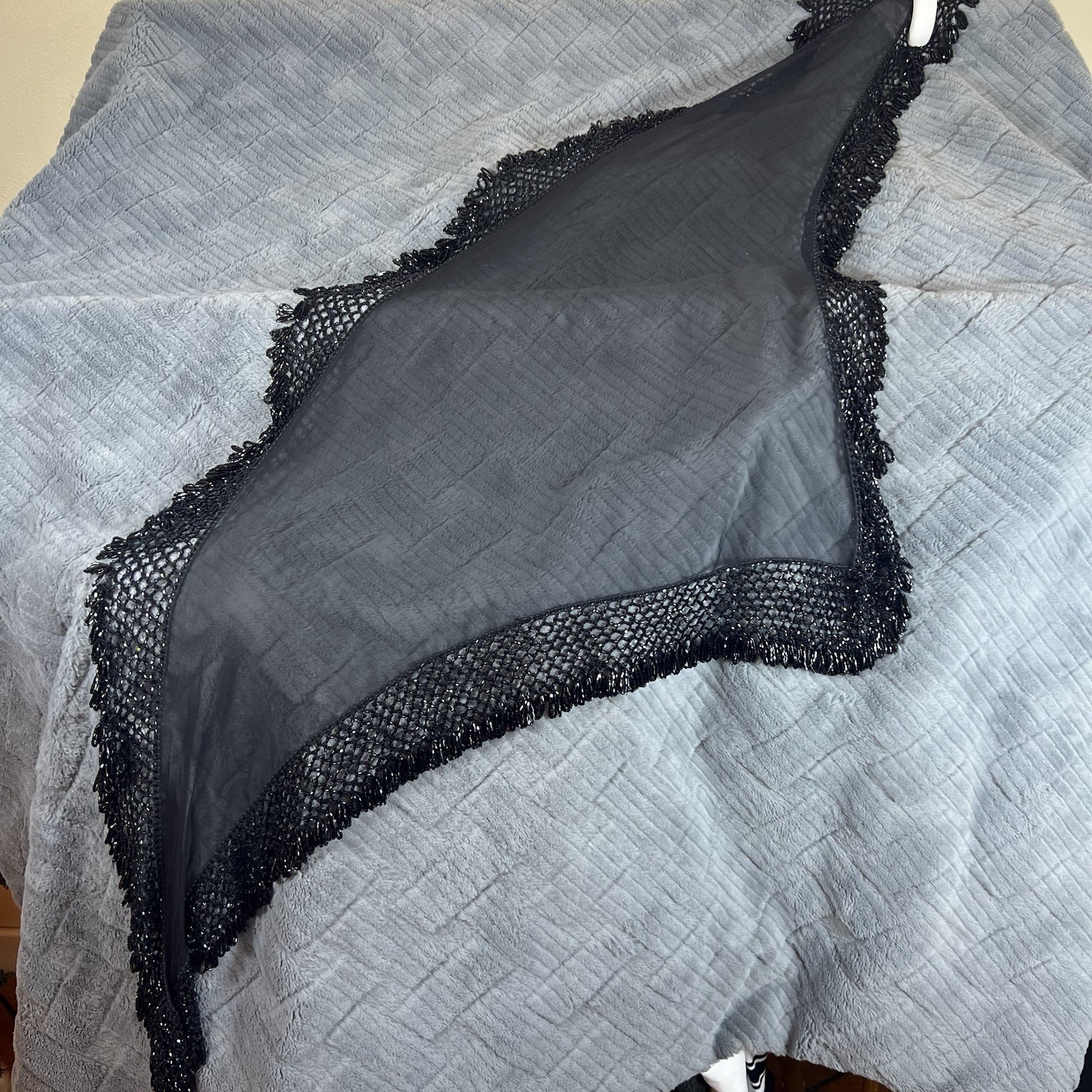 Sheer w/ 3” Beaded Border Triangular Wrap/Shawl S… - image 1