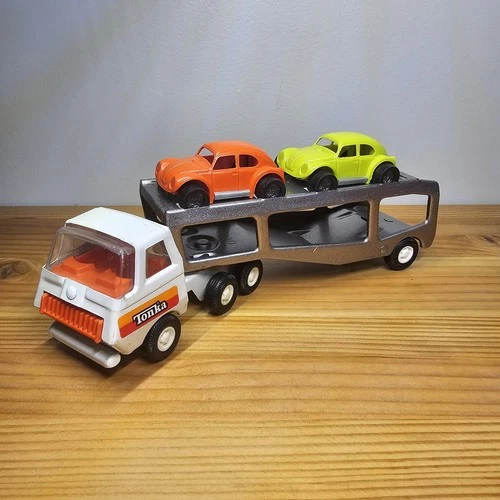 Vintage 1970s Tonka Mini Car Carrier w/ 2 VW Beetles – Complete – Exc Condition