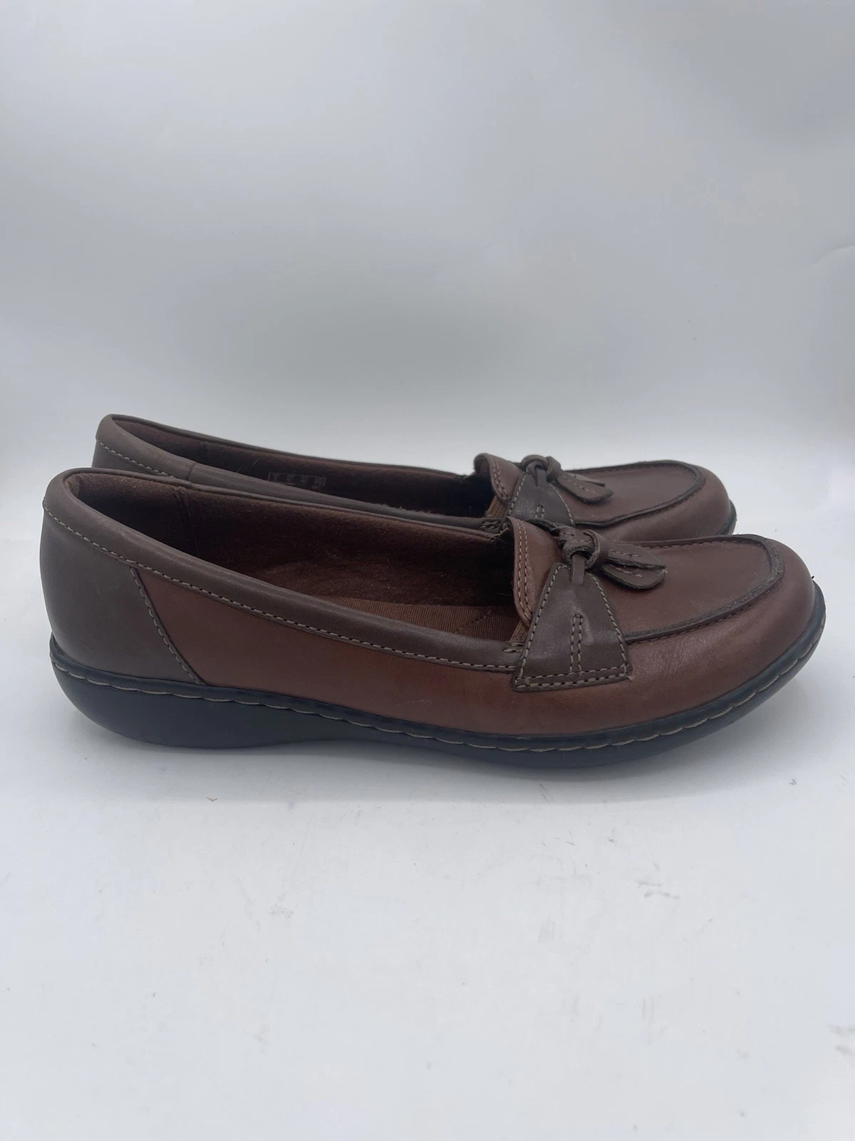 Scarpe donna Clarks mocassini in pelle marrone Ashland Lily taglia 8 5 stretti