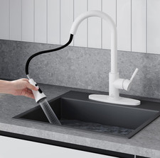 Matte White Kitchen Faucet with Pull down Sprayer, 3 Mode Sprayer with Pause Mod
