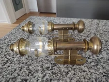 ✨Vintage Pair Brass And Glass Railway Train  Lantern Carriage Wall Sconces 