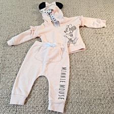 Disney Baby Minnie Mouse Lt Pink Matching Sweatsuit Hoodie w/Ears  Bow Set 12M