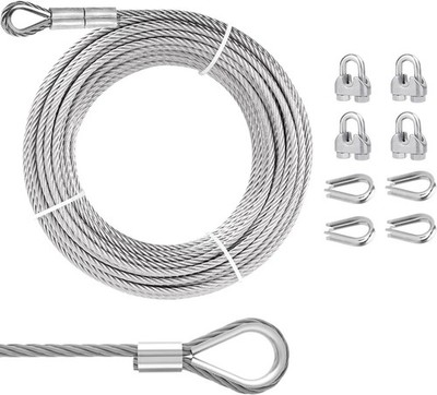 3/8 Stainless Steel Cable,  10Ft Wire Rope, Aircraft Cable with 7x19