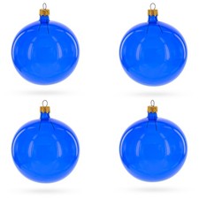 Set of 6 Translucent Glossy Blue Glass Ball Ornaments 4 Inches