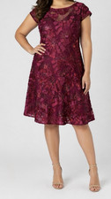 New no tag Alex Evenings Dress Burgundy Rosette Short Gown Back Zip Women Sz 14P