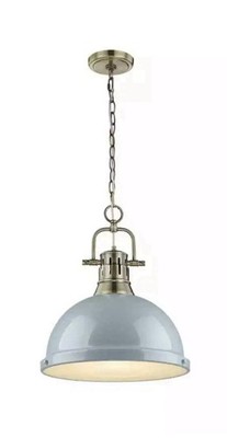 Golden Lighting Duncan 14 in. Aged Brass Pendant Seafoam Dome Shade 1-Light