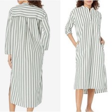 Madewell Poplin Oversized Midi Shirtdress Green White Striped Size Medium