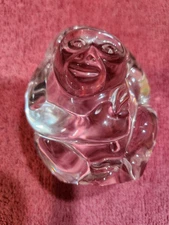 Steuben Crystal Monkey Hand Cooler Paperweight Figurine