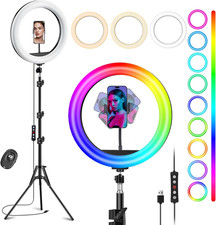 12" Selfie Ring Light with Stand and Phone Holder, Desk Tripod, 29 RGB Lighting