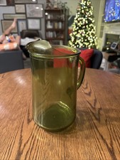 Vintage Green Avocado Glass Pitcher Mid Century Modern