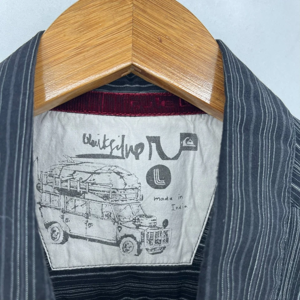 Quicksilver Long Sleeve Button Shirt Men's L Black Striped Y2K Polyester Blend - Image 4 of 4