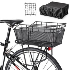 Rear Bike Basket - Bicycle Rear Basket with Cargo Net and Waterproof Cover