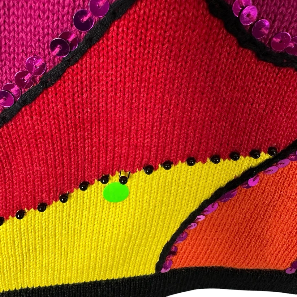 Suéter De Colección Terazzo M Colorido Geométrico Lentejuelas Tejido Años 80 90 Arte Grandmacore Foto 4 de 4