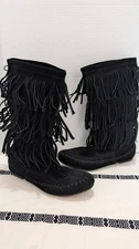 YOKI Mudd 55 Women's Flat Boots Faux Suede Fringe Black Size 7 Boho 