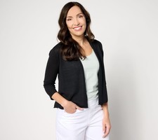 Coldwater Creek Women's Top Sweater Sz M Essential Open Front Shrug Black