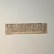 Thomas Groom & Co. Cotton Plant Playing Cards 1860 Boston
