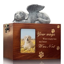 Dog Urn for Ashes Box with Picture Frame Solid Wood Funeral Cremation Box Woo...
