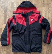 Vintage Nike Youth Boys Reversible Coat Jacket L 14-16 Hooded Zip Black Red