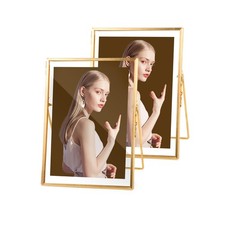 5x7 Gold Floating Frame Set of 2, Double Glass Frame for Pressed Flowers Bras...