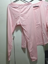 Womens Pink Viscose 2-Piece Long Sleeve Round Neck Pyjama Set Solid L