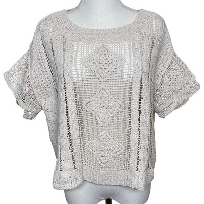 ZARA Cream Crochet Open Knit Top Short Sleeve Boho Festival S Hippie Cottage