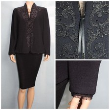 St John Knits Evening Black Jacket L Sz 12 14 Blazer Shimmer Sequined Embroidery